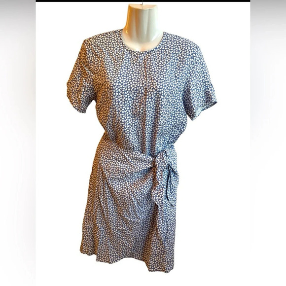 & OTHER STORIES Knot Detail Mini Dress Blue Small Leave Print Sz 2 - Picture 5 of 12